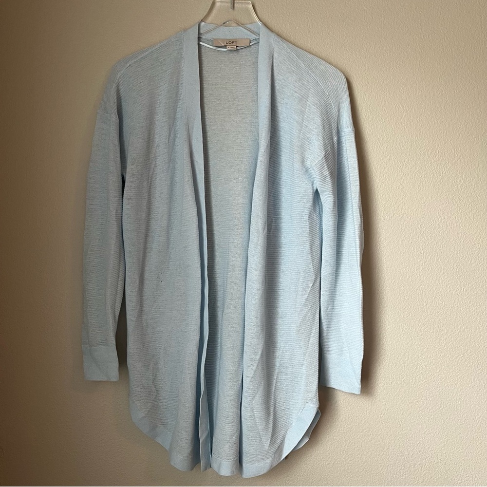 Ann Taylor LOFT Light Blue Linen Blend Cardigan Size Small